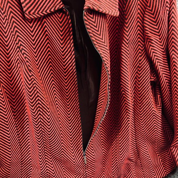 Randolph Duke Womens Plus 22W Red Black Chevron Zip-Front Jacket Retro Statement - Picture 3 of 7